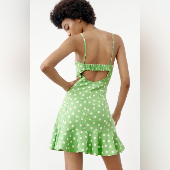 ZARA POLKA DOT PRINT DRESS SIZE XS LINEN BLEND - Picture 3 of 3